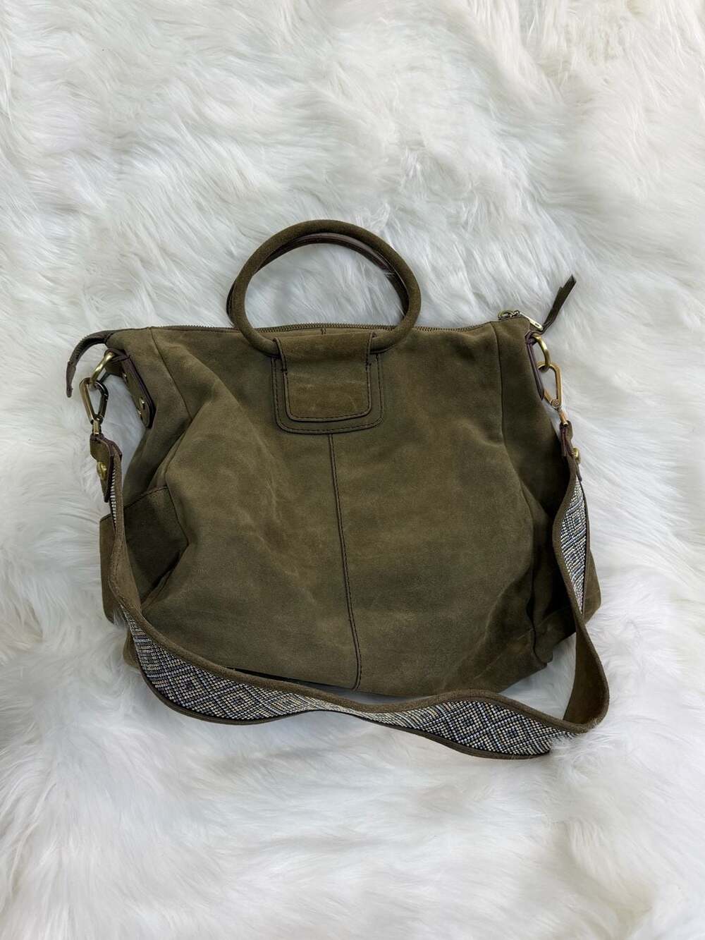 Hobo Sheila Olive Green Suede Crossbody Bag